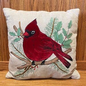 Winter Cardinal Appliqué Christmas Accent Throw Pillow